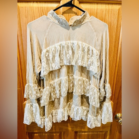 POL Cream Ruffled Tiered Blouse with Mandarin Collar - Picture 6 of 16